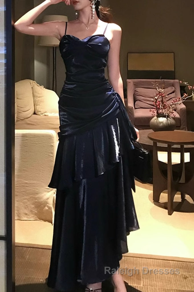 A Line Dark Blue Prom Dress features spaghetti straps Prom Dresses Main image