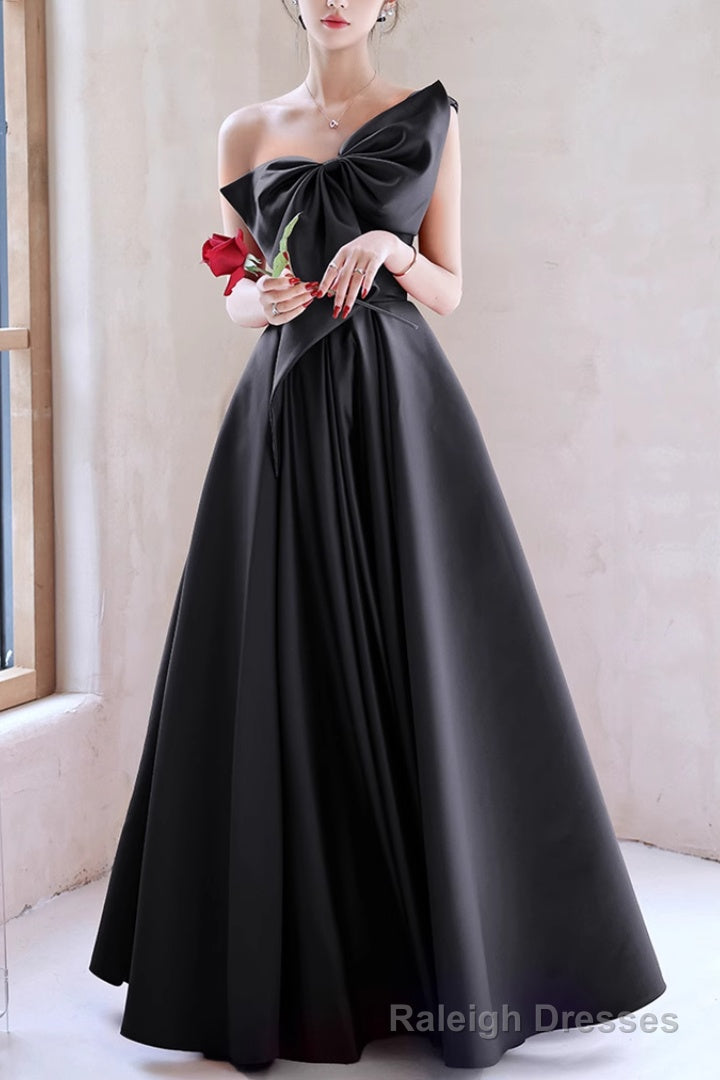 Black A-Line Prom Dresses Sleeveless One-Shoulder Evening Dress Main image