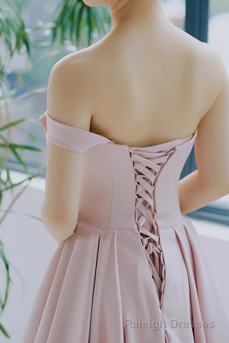 Pink A Line Prom Dresses Sleeveless One Shoulder Prom Dress