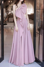 Pink A Line Prom Dresses Sleeveless One Shoulder Maxi Dress