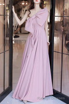 Pink A Line Prom Dresses Sleeveless One Shoulder Maxi Dress