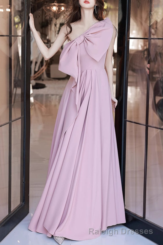 Pink A Line Prom Dresses Sleeveless One Shoulder Maxi Dress