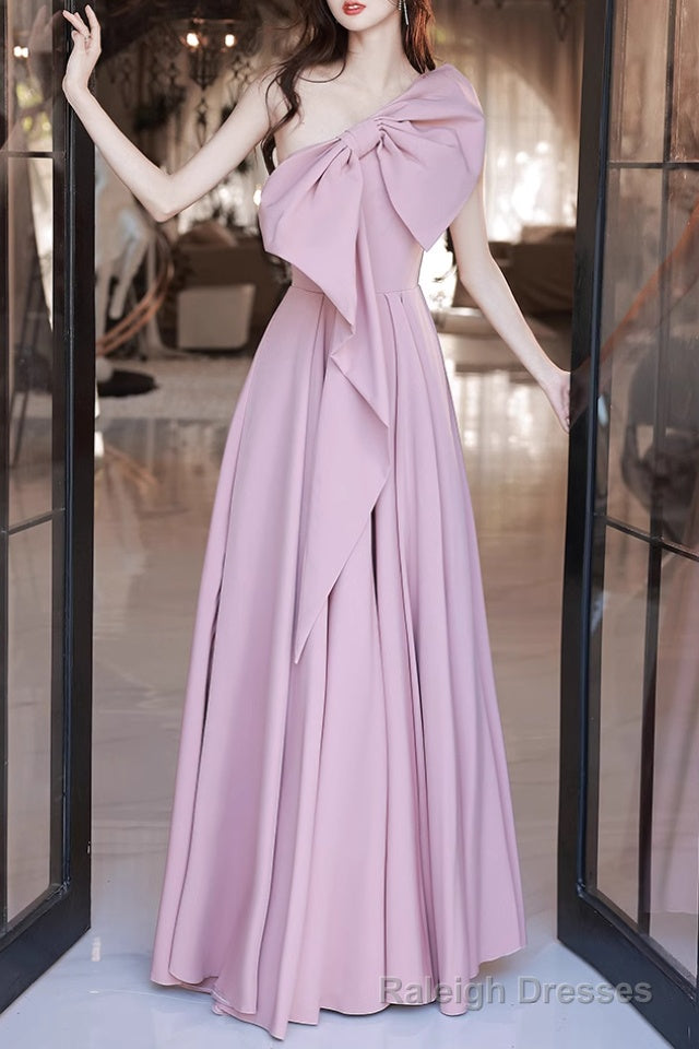 Pink A Line Prom Dresses Sleeveless One Shoulder Maxi Dress Main image
