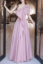 Pink A Line Prom Dresses Sleeveless One Shoulder Maxi Dress