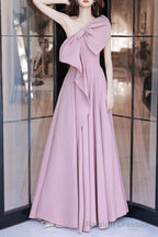 Pink A Line Prom Dresses Sleeveless One Shoulder Maxi Dress