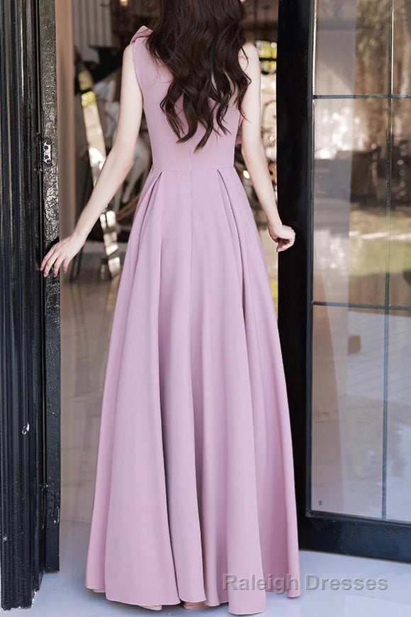 Pink A Line Prom Dresses Sleeveless One Shoulder Maxi Dress
