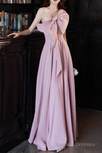 Pink A Line Prom Dresses Sleeveless One Shoulder Maxi Dress