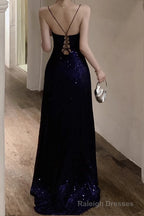 Spaghetti Strap V Neck Prom Dress Glitter A Line Maxi Dress