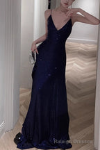 Spaghetti Strap V Neck Prom Dress Glitter A Line Maxi Dress