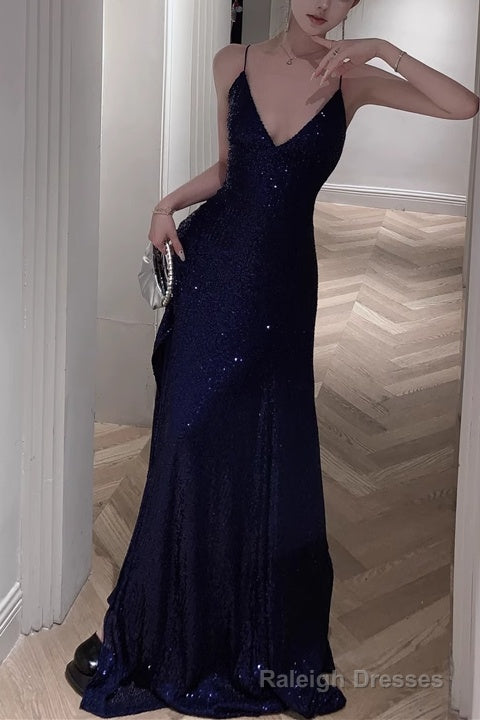 Spaghetti Strap V Neck Prom Dress Glitter A Line Maxi Dress