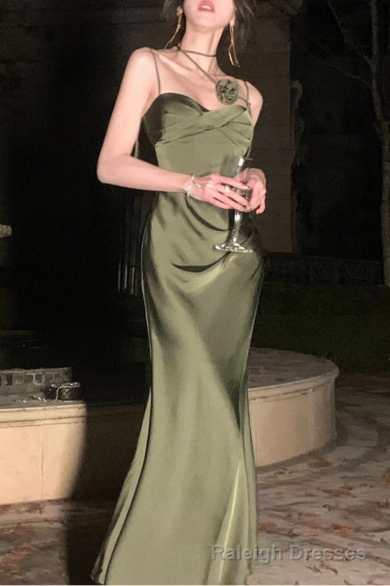 Spaghetti Strap Scoop Neck Mermaid Prom Dress Green Prom Gowns