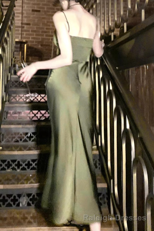 Spaghetti Strap Scoop Neck Mermaid Prom Dress Green Prom Gowns