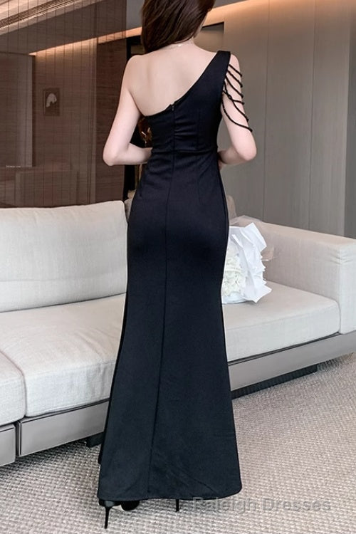 Elegant One Shoulder Satin Long Prom Dress With Slit Bodycon Dresses