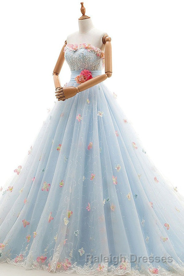 Charming Light Blue Tulle Sweetheart Ball Gown Court Train Wedding Dresses Secondary image