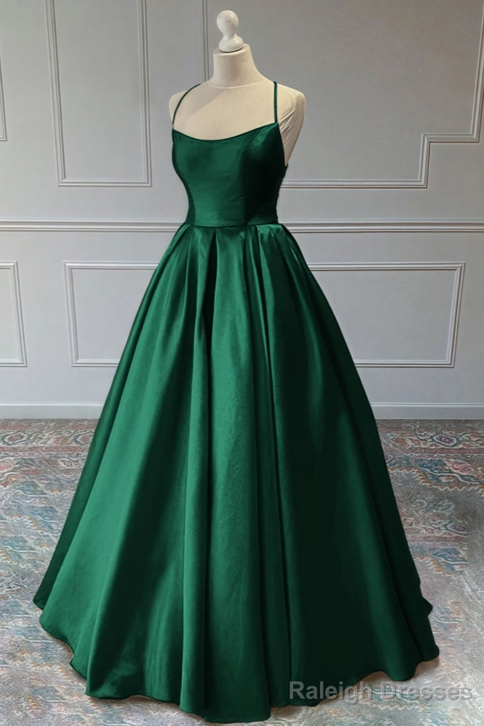 A-line Sleeveless Square Neckline Long/Floor-Length Satin Prom Dresses