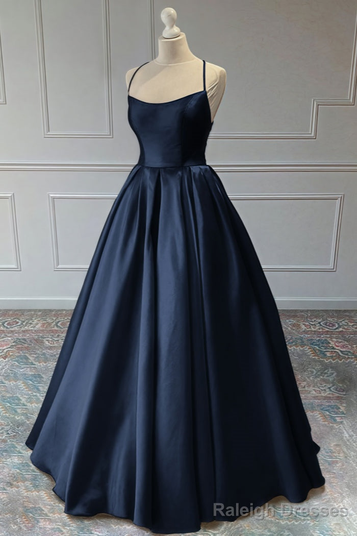 A-line Sleeveless Square Neckline Long/Floor-Length Satin Prom Dresses