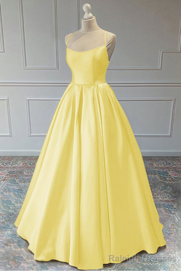 A-line Sleeveless Square Neckline Long/Floor-Length Satin Prom Dresses