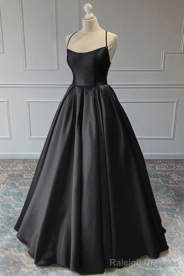 A-line Sleeveless Square Neckline Long/Floor-Length Satin Prom Dresses
