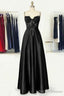 A Line Sweetheart Spaghetti Straps Long Dress Floor Length Satin Prom Dress With Appliqued Pockets