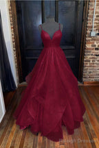 A-line Princess Sweetheart Sleeveless Long/Floor-Length Tulle Sparkling Prom Dresses