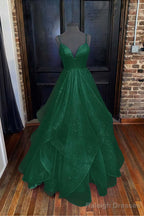 A Line Princess Sweetheart Sleeveless Long Dress Floor Length Tulle Sparkling Prom Dress