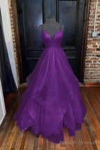 A Line Princess Sweetheart Sleeveless Long Dress Floor Length Tulle Sparkling Prom Dress