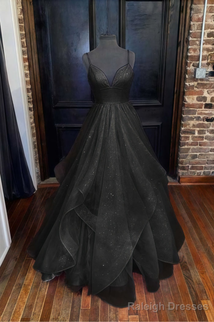 A-line Princess Sweetheart Sleeveless Long/Floor-Length Tulle Sparkling Prom Dresses