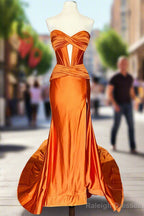 Sweetheart Satin Mermaid Long Prom Dresses