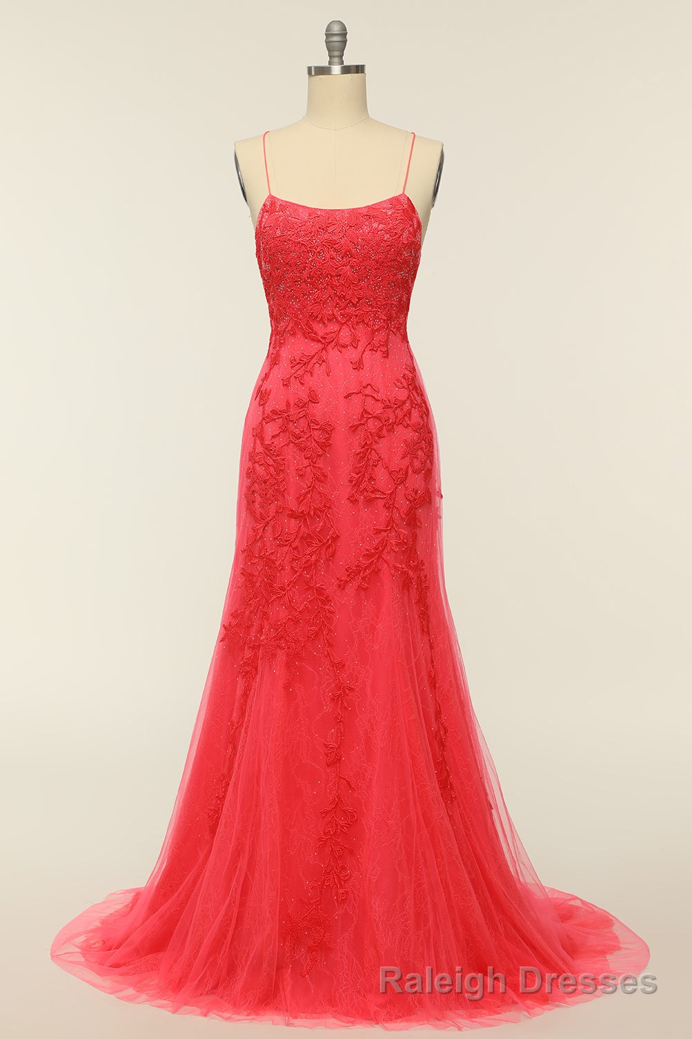 Coral Backless Long Prom Dress with Appliques Main image