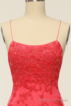 Coral Backless Long Prom Dress with Appliques