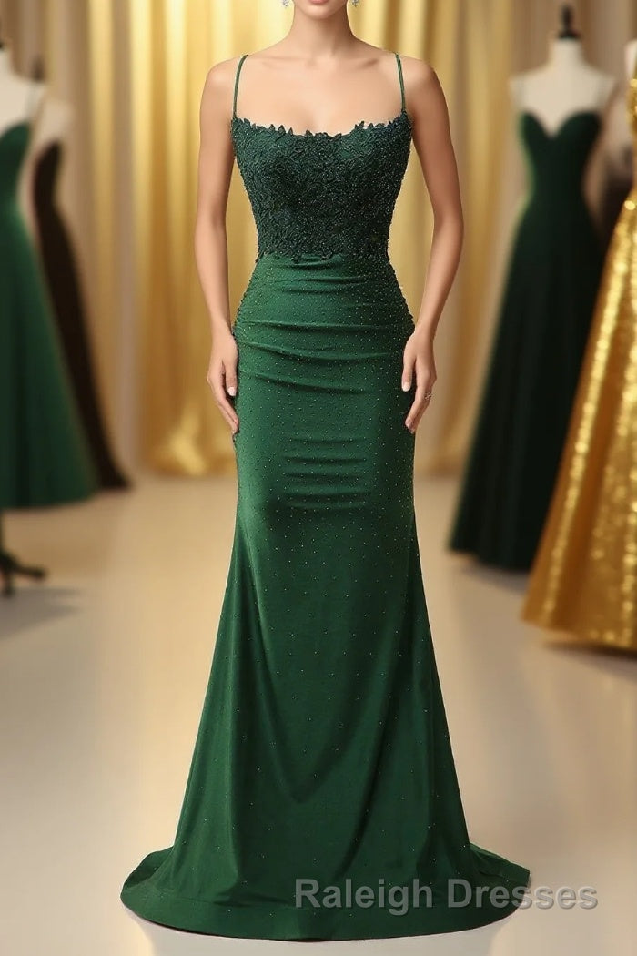 Sparkly Dark Green Beaded Long Prom Dress with Appliques Main image