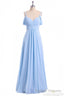 A Line Sky Blue Long Wedding Prom Dresses