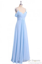 A-line Sky Blue Long Wedding Party Dresses