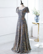 A-Line Square Long Evening Dress with Sequins