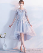 Gray Lace Tulle High Low Prom Dress Lace Prom Dress