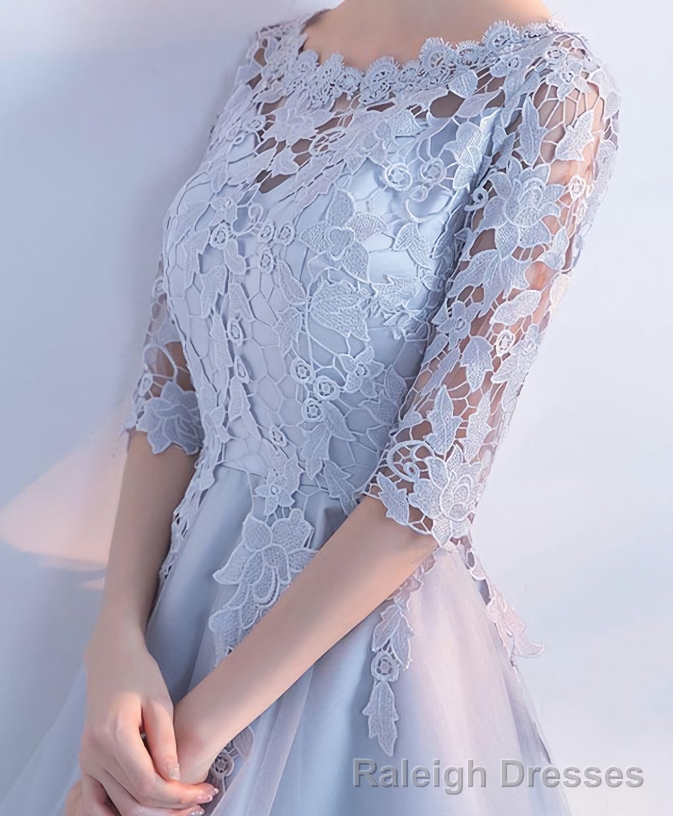Gray Lace Tulle High Low Prom Dress Lace Prom Dress