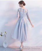 Gray Lace Tulle High Low Prom Dress Lace Prom Dress