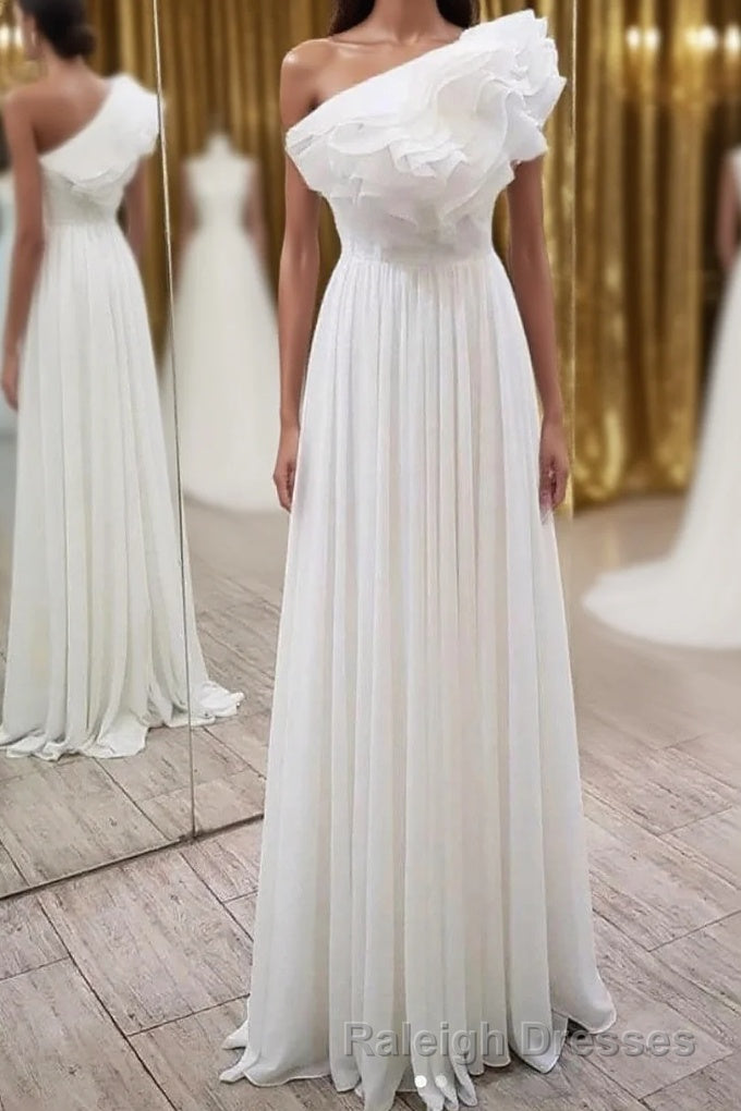 Elegant Ruffles One Shoulder Long Prom Dresses, Chiffon Long Formal Dresses Main image