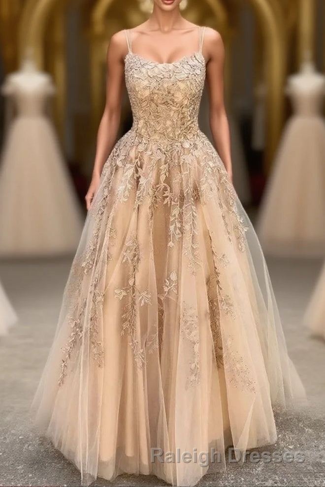 Hottest Elegant Spaghetti Straps Backless Lace Long Princess Prom Dresses For Teens