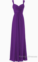 Simple Cheap Blue Sweetheart Long Ruffles Chiffon Bridesmaid Dress