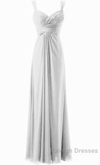 Simple Cheap Blue Sweetheart Long Ruffles Chiffon Bridesmaid Dresses