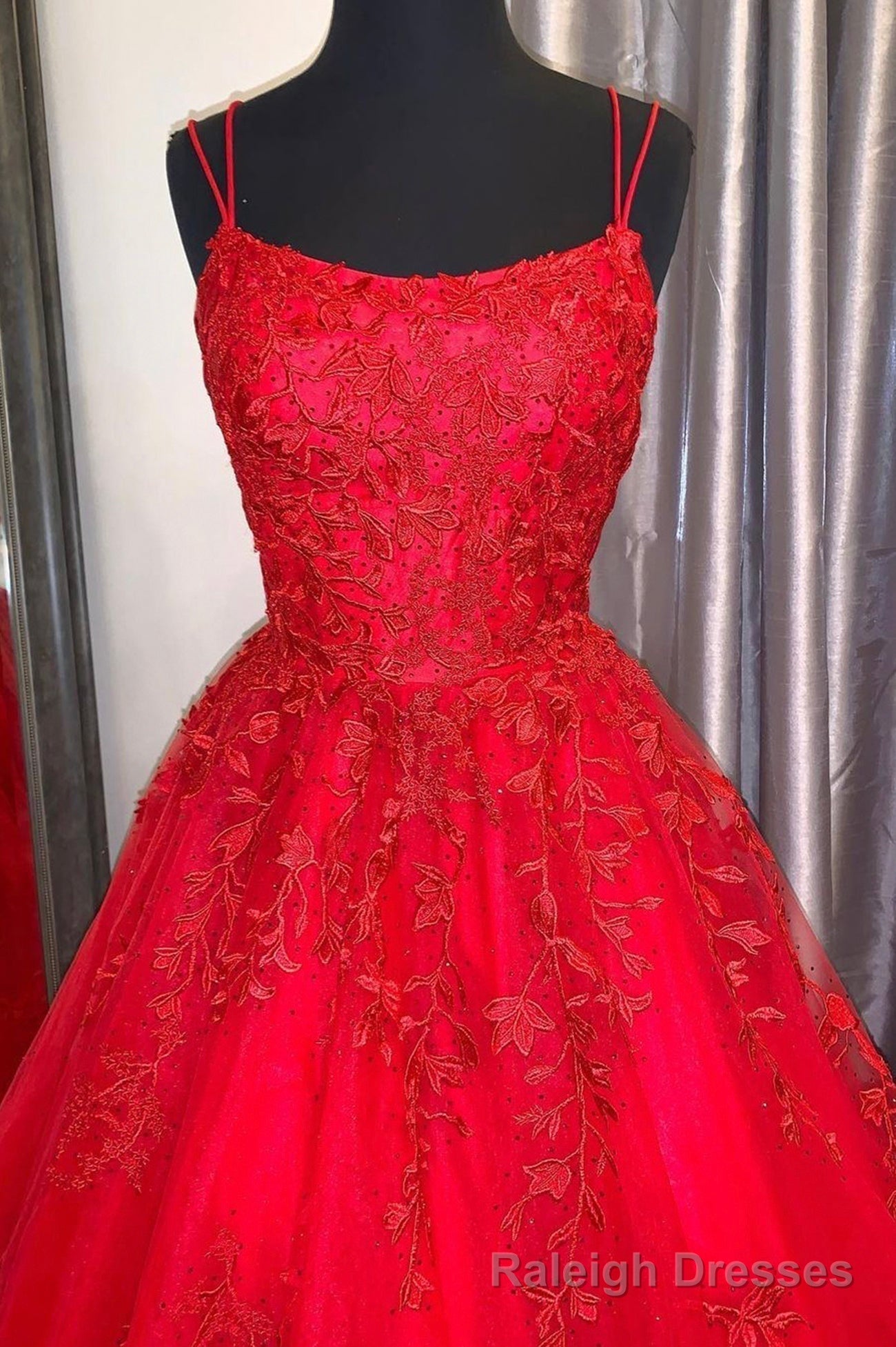 Red Lace Long Prom Dresses, A-Line Formal Evening Dresses Secondary image