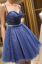 Glitter Sweetheart Blue Short Prom Homecoming Dress With Beading