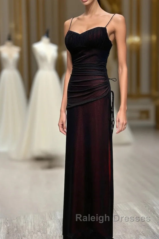Black And Red Mermaid Straps Long Prom Dresseses Long With Leg Slit Main image