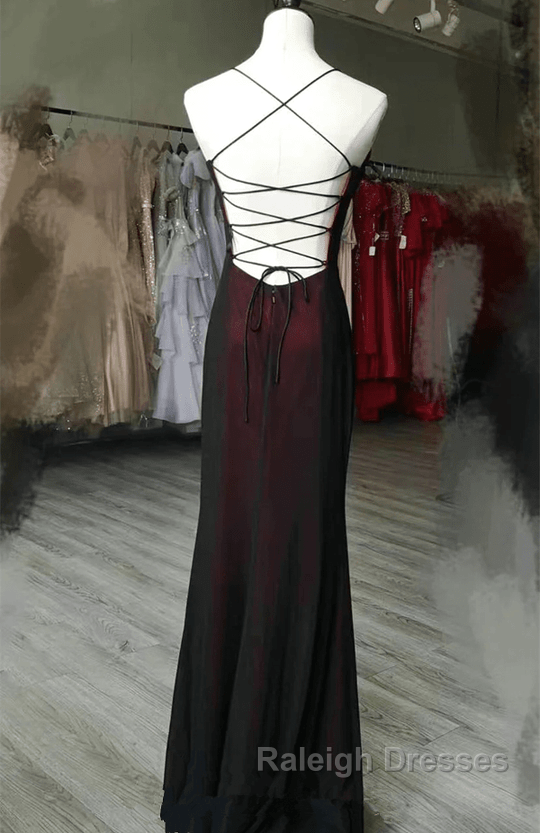 Black and Red Square Neckline Party Dress, Black and Red Long Evening Dress Secondary image