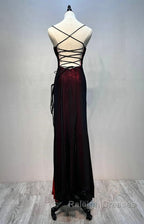 Black And Red Mermaid Straps Long Prom Dresseses Long With Leg Slit