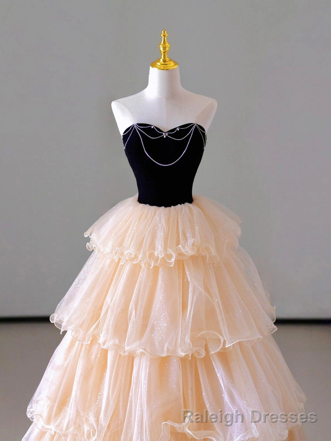 Champagne Strapless Tulle Long Prom Dress, Beautiful Formal Evening Dress Secondary image