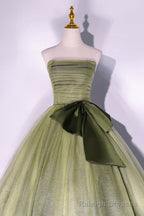 Green Strapless Tulle Long Formal Dress, A-Line Evening Party Dress
