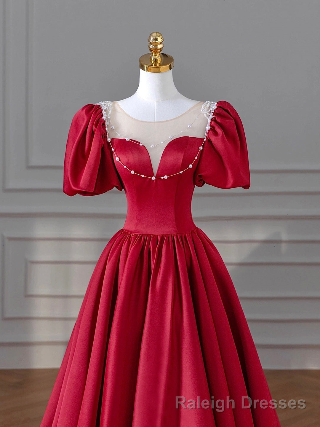 Burgundy Satin Long Prom Dresses, Lovely A-Line Formal Dresses Secondary image