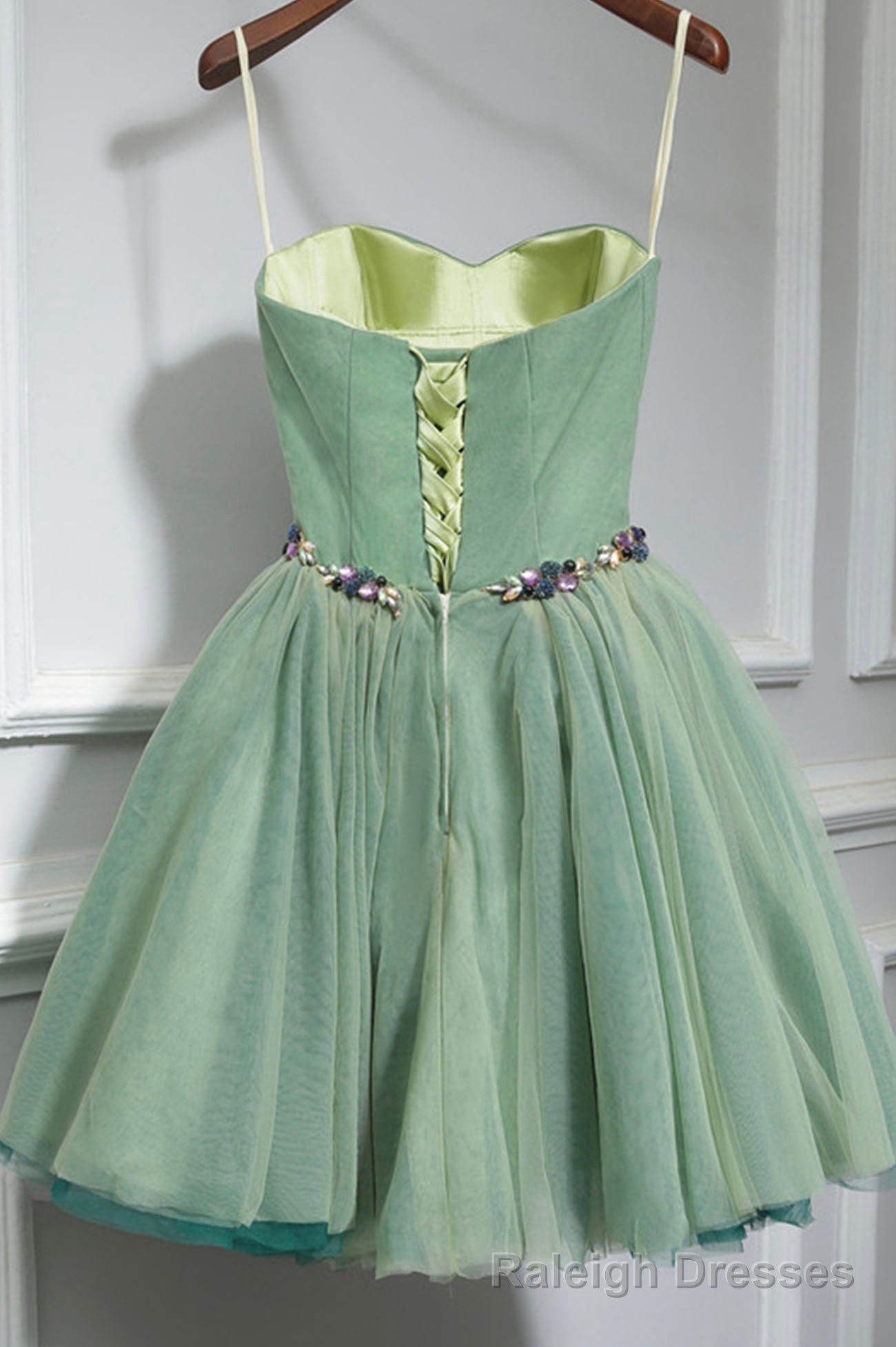 Green Strapless Tulle Short Prom Dress, A Line Prom Prom Dress